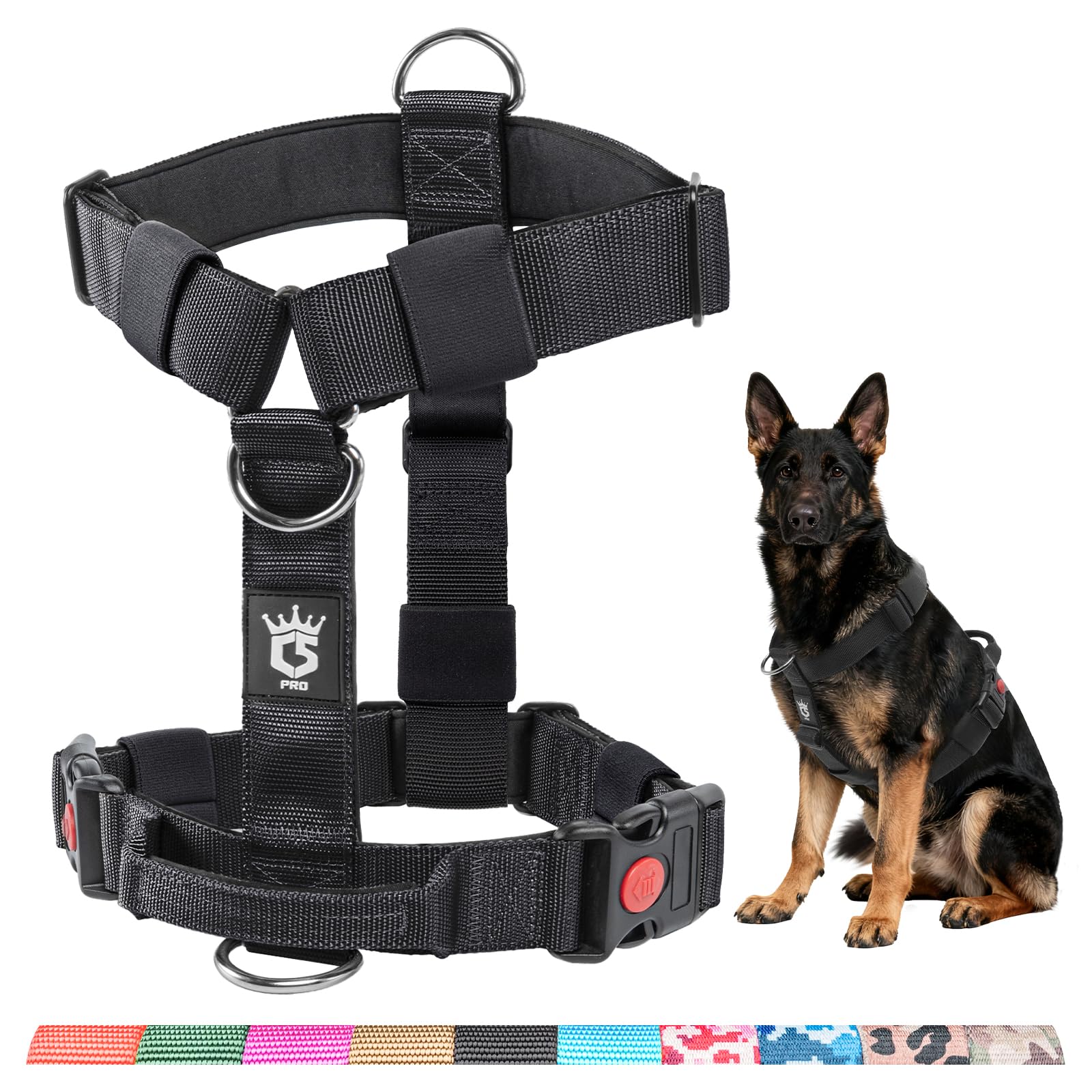TSPRO Premium Ultraresistant No Pull Dog Harness for Medium to Large Dogs, Heavy Duty, Adjustable with Quick-Release Buckle & Padded Handle, for Walking, Hiking, Running (Black M)