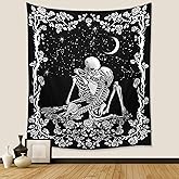 Wonrizon The Lovers Skull Tapestry,Black and White Romantic Constellation Skeleton Tapestries Wall Hanging decor for Living Room Bedroom (51.2”x 59.1”)