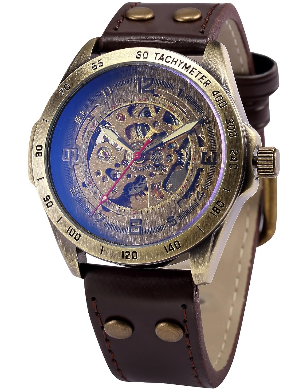 Buy AMPM24 Vintage Bronze Case Automatic Mechanical Skeleton Brown Leather Band Men's Sport