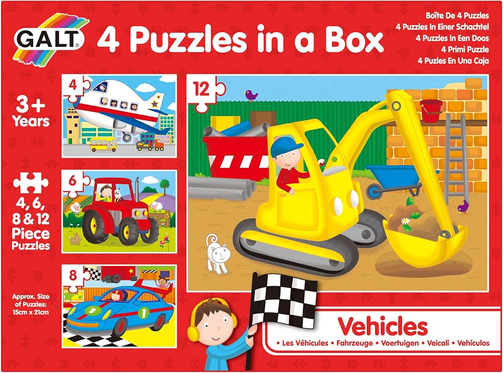 Galt Toys 4 Puzzles in a Box Vehicles Jigsaw for Kids Ages 3+