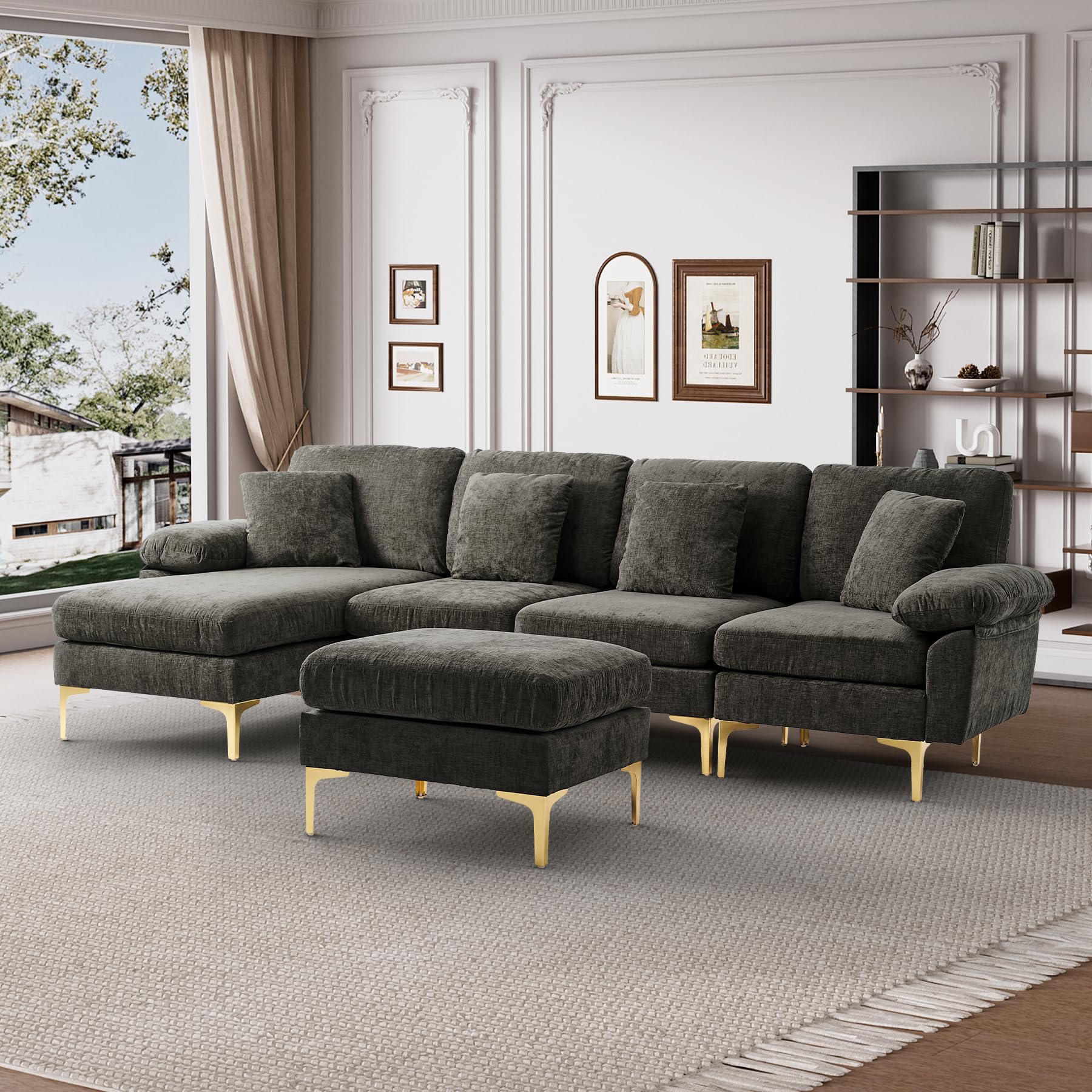 Wrofly U-Shaped Sectional Sofa Couch, 114" Comfy