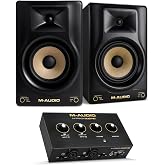 M-AUDIO Forty Eighty Studio Monitors Pair Bundle with Dual XLR HD Audio Interface for Studio Recording, Music Production, Podcasting, Streaming
