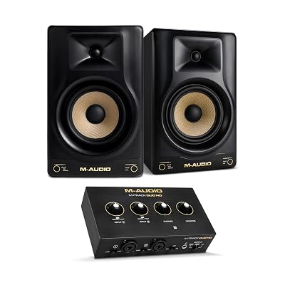 M-AUDIO Forty Eighty Studio Monitors Pair Bundle with Dual XLR HD Audio Interface for Studio Recording, Music Production, Podcasting, Streaming