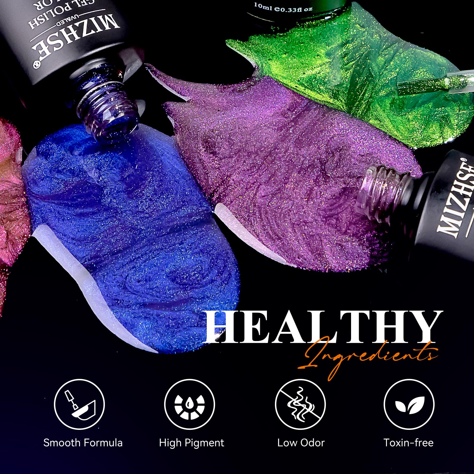 MIZHSE 9D Cat Eye Gel Nail Polish, Magnetic Cat Eye Gel Polish Set, 10ml*6 with 2 Magnets, Classic Colors Chameleon Magic Galaxy Effect Soak off Nail Art, Sparkle Stunning Gel Polish Gift for Women - Image 2