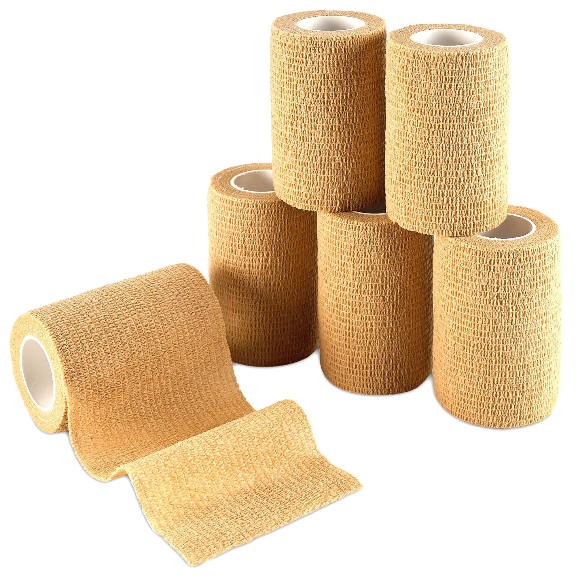 Self Adherent Wrap - Bulk Pack of 6, Athletic Tape Rolls and Sports Wraps, Self Cohesive Non-Woven Adhesive Bandage (3 In x 5 Yards) FDA Approved for Ankle Sprains & Swelling