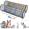 ITENT Cat Play Tunnel-2 Packs for Indoor and Outdoor, Cat Play House, Cat Enclosures Easy to Connect with Two Zipper Doors,Product Size 67'' x 18'',2pcs /Set,Orange and Blue