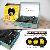 Trynnay Record Player 3 Speed Bluetooth Portable Suitcase Vinyl Player Sky Blue view 2