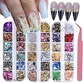 Gold Foils Nail Glitter Supplies 36 Colors Golden Flakes for Nails Art Sparkly Ultra-Thin Aluminum Holographic Foils Nail Art Decoration Gold Leaf DIY 3D Metallic Nail Sequins Manicure Accessories