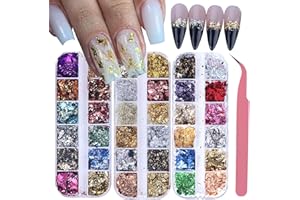 STZPRONAIL Gold Foils Nail Glitter Supplies 36 Colors Golden Flakes for Nails Art Sparkly Ultra-Thin Aluminum Holographic Foils Nail Art Decoration Gold Leaf DIY 3D Metallic Nail Sequins Manicure Accessories
