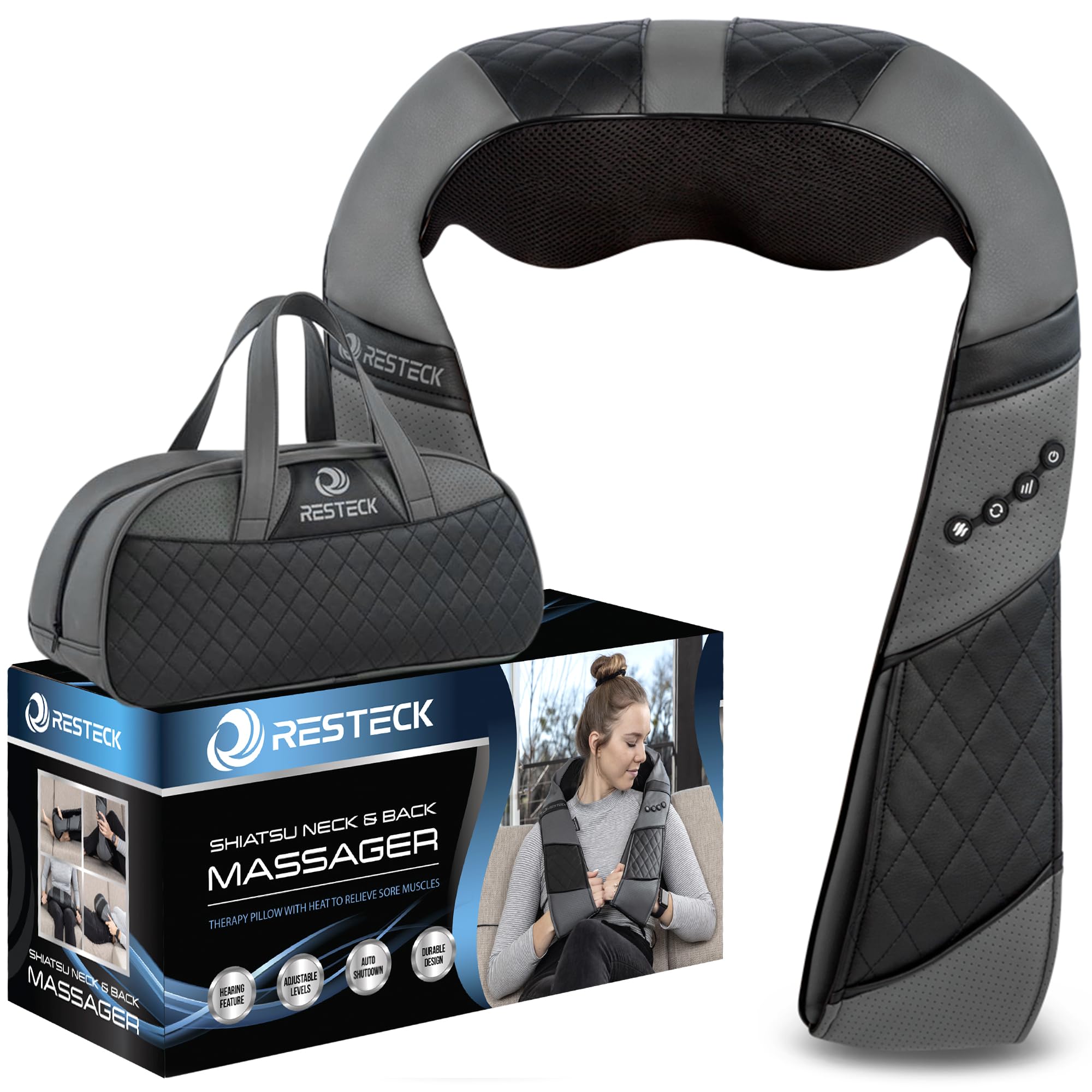 Photo 1 of RESTECK Massagers for Neck and Back with Heat - Deep Tissue 3D Kneading Pillow, Electric Shiatsu Shoulder Massage, Foot, Legs,Body - Relieve Muscle Pain - Office, Home & Car