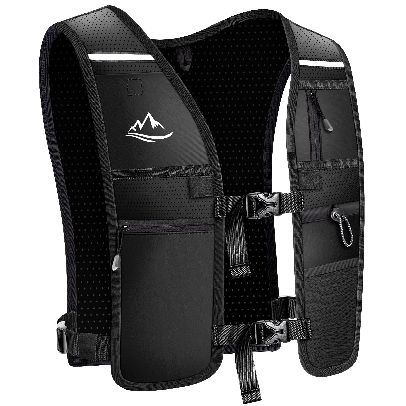 ISEYOU Reflective Running Vest, Lightweight Breathable Vest with Waterproof Zipper Phone Pocket & 7 Storage Compartments, Adjustable Unisex Gear for Marathon Trail Running Cycling Hiking