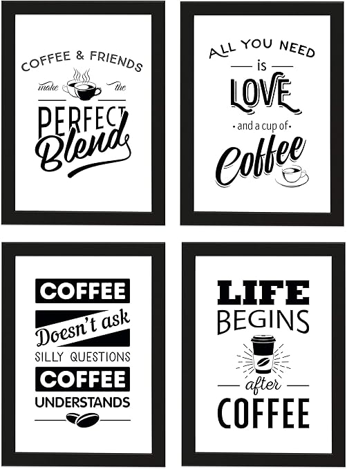 Picsonpaper Poster 4er Set Kaffee Schwarz Gerahmt Din A4 Coffee And Friends Make The Perfect Blend All You Need Is Love And A Cup Of Coffee Kaffee Mit Ikea Fiskbo Schwarz Rahmen Amazon De