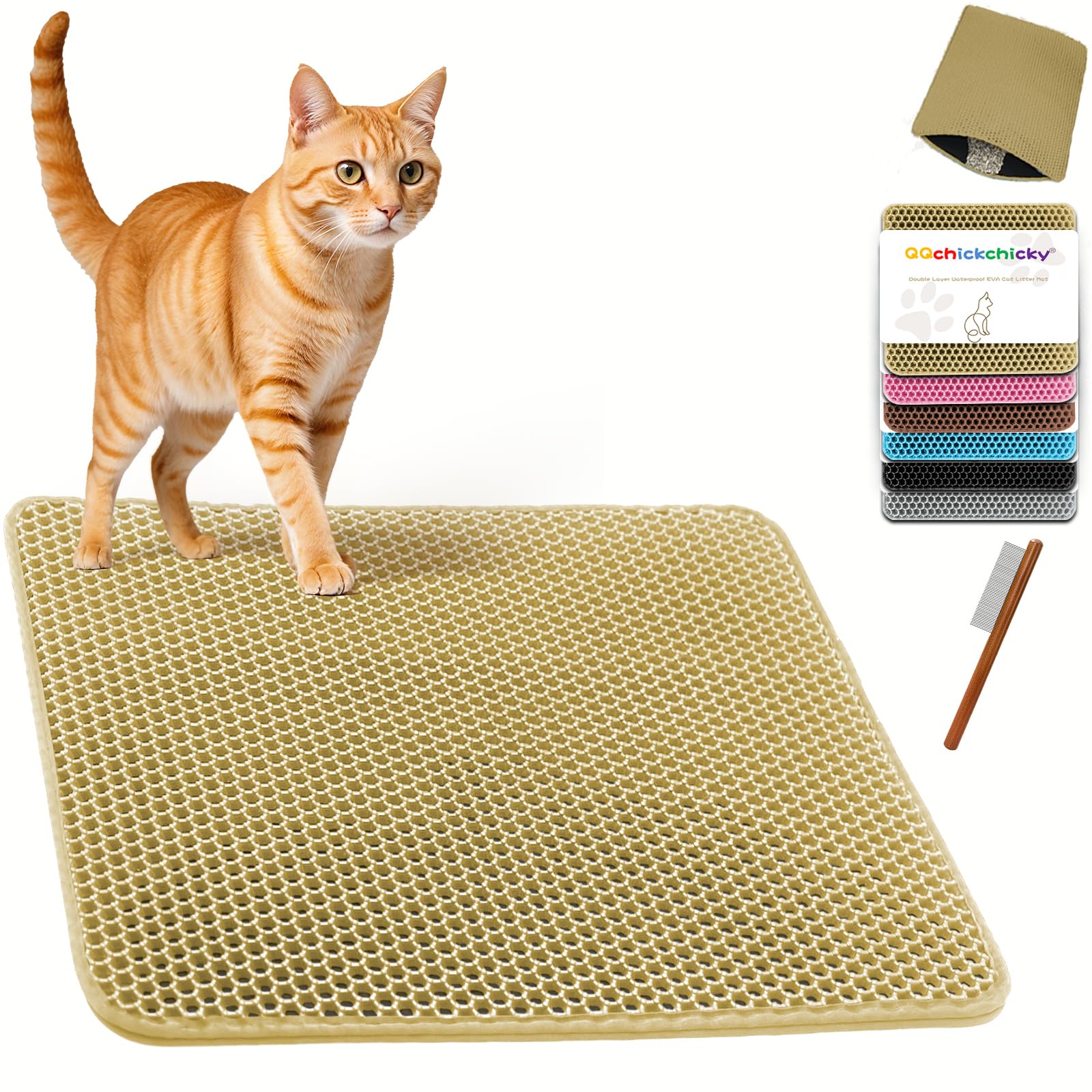 Photo 1 of 2025 ??? Waterproof Cat Litter Mat | Double Layer EVA, Odor-Free Large Grid | Urine Proof & Easy Cleanup | Soft on Paws | Versatile Design for Litter and Feeding (Khaki, 16×21)