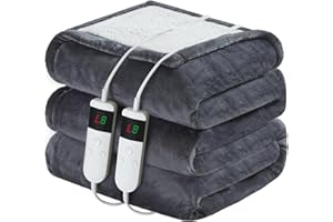 DANENOSA Electric Heated Blanket Queen Size 84''x90'' Soft Flannel & Sherpa Electric Blanket with 10 Heating Levels, Automatically Shut Down After 8h with Overheat Protection Machine Washable
