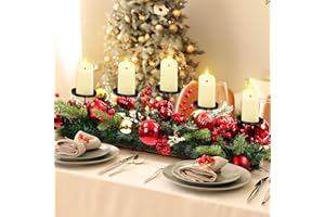Funnymoom Christmas Tabletop Centerpiece 30 Inch Christmas Poinsettia Candle Holder with 5 Candle Artificial Table Decorations with Red Berries Gold Plants(Red Ball)