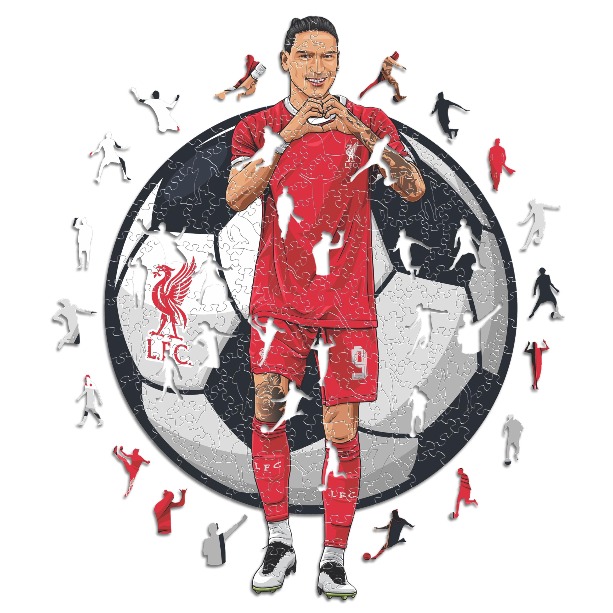 Iconic Puzzles - Darwin Nuñez, Liverpool, 100% eco-sustainable wooden puzzle with official license, size S, 150 pieces, jigsaw for children and adults