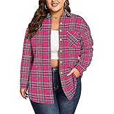 ForHailey Womens Plus Size Flannel Plaid Shirts Long Sleeve Casual Collared Button Down Blouse Top