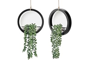 Der Rose 2 Pack Fake Plants Hanging Artificial Succulents Plants in Black Pots for Living Room Bathroom Accessories Boho Farmhouse Wall Decor