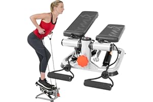 Sunny Health & Fitness Total Body Smart 2-in-1 Stepper Machine, Total Body Workout, Adjustable Hydraulic, LCD Monitor, Resist