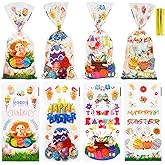 Easter Treat Bags, 100 PCS Easter Cellophane Treat Bags Gift Candy Bag Cellophane Bag for Goodies with Twist Ties Clear Cello Treats for Party Favors Suppli