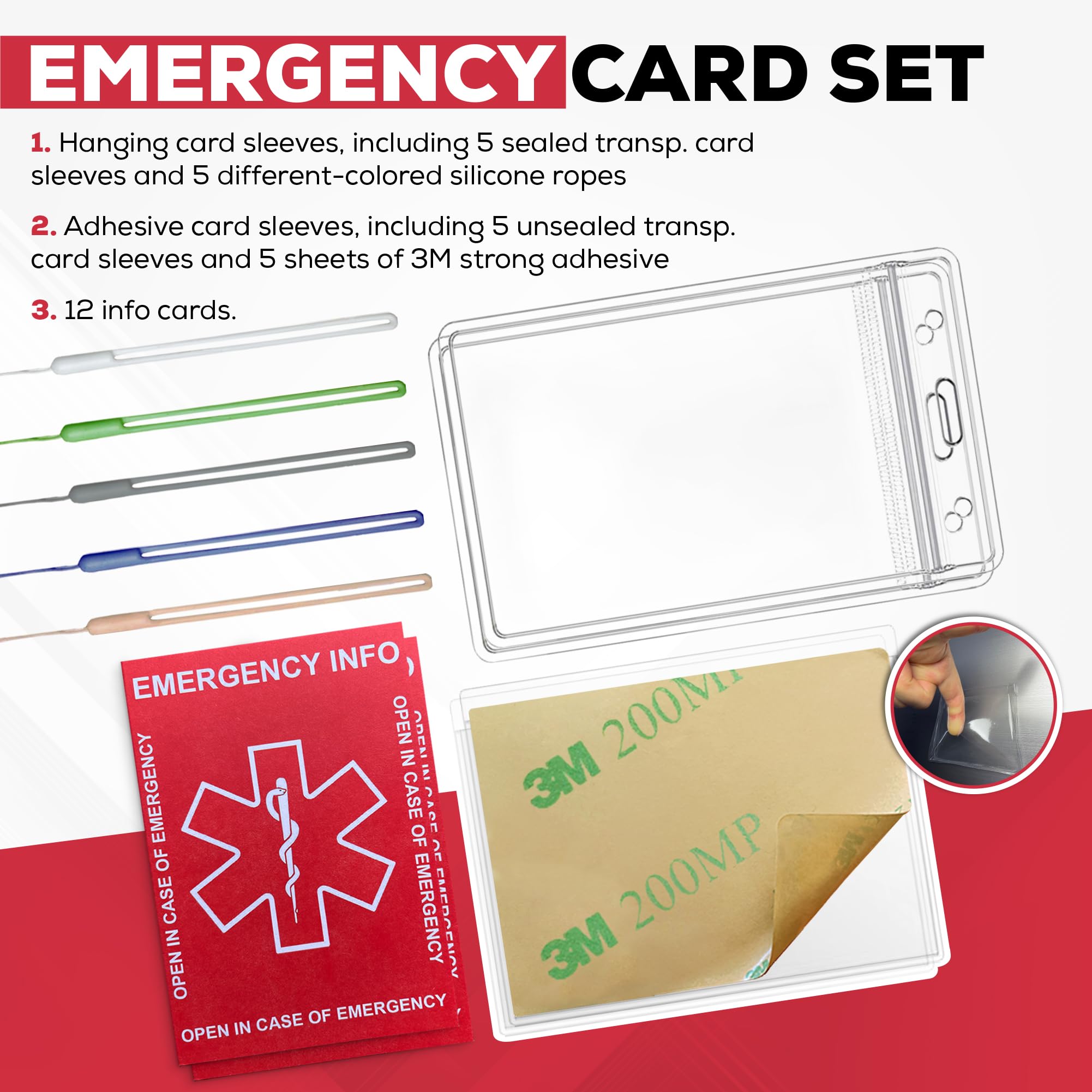 HoHpHq Emergency Contact Card 12 Pack with 10 Card Sleeves - Child ID Card for Car Seat Safety Stickers and Backpack Tags for Kids - Life Alert for Travel,Camping,Medical Fokder,Daycare Essential