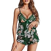 Avidlove Sexy Pajama Set for Women Sheer Lingerie Ruffled Mesh Cami Shorts 2 Piece Lounge Sleepwear