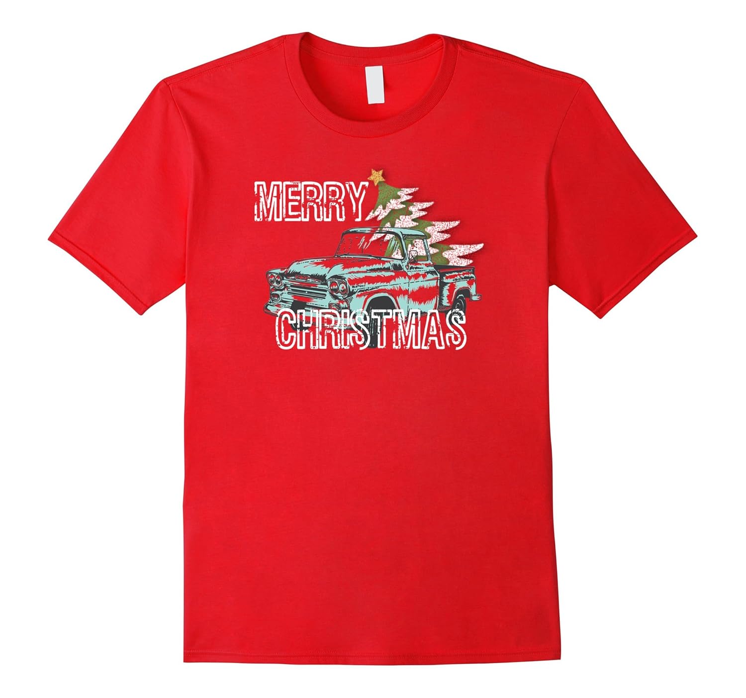 Old Truck Christmas Tree Vintage Merry Xmas T-Shirt-ANZ