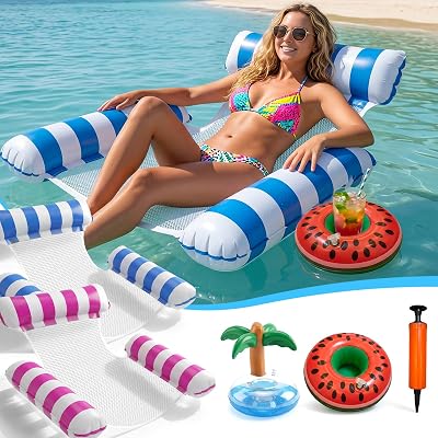 Cadoal 2 Pack Lilo Pool Inflatables 4 in 1 Water Hammock With Drink Holders