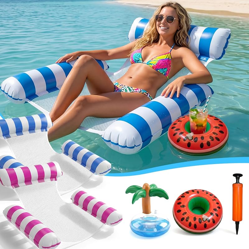 Cadoal 2 Pack Lilo Pool Inflatables 4 in 1 Water Hammock With Drink Holders
