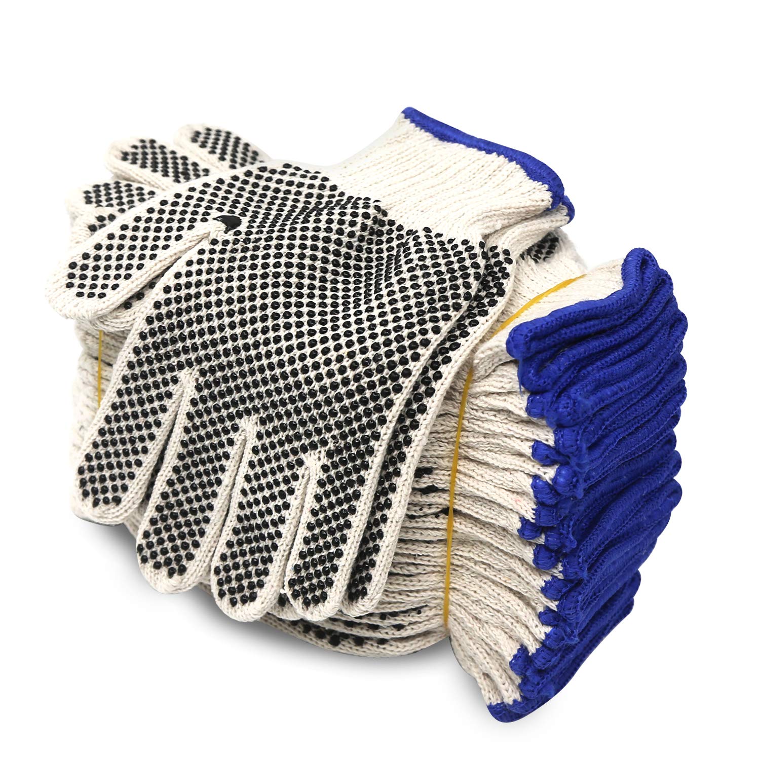 Evridwear Cotton Polyester String Knit Shell Safety Protection Work Gloves for Painter Mechanic Industrial Warehouse Gardening Construction Men & Women 12 Pairs, With Two Side dots, M Size