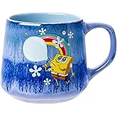 Silver Buffalo SpongeBob Poses Floral Reactive Glaze Tapered Pottery Mug 18 Ounces