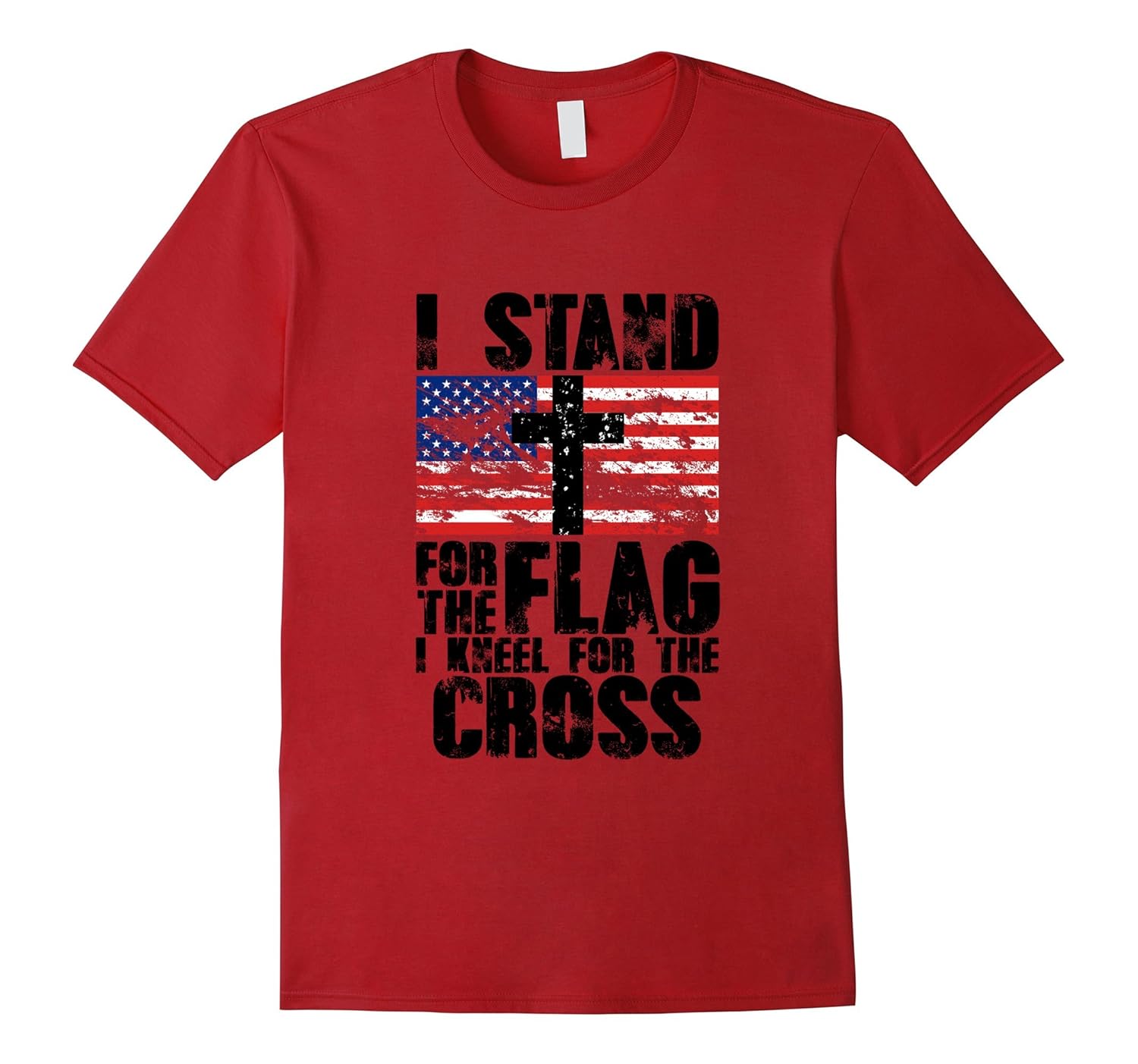 I Stand for the National Anthem Cross T-shirt, Distressed US-ANZ