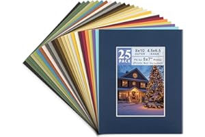 Golden State Art, Pack of 25, Acid-Free Mixed Colors Pre-Cut 8x10 Picture Mat for 5x7 Photo with White Core Bevel Cut Frame Mattes