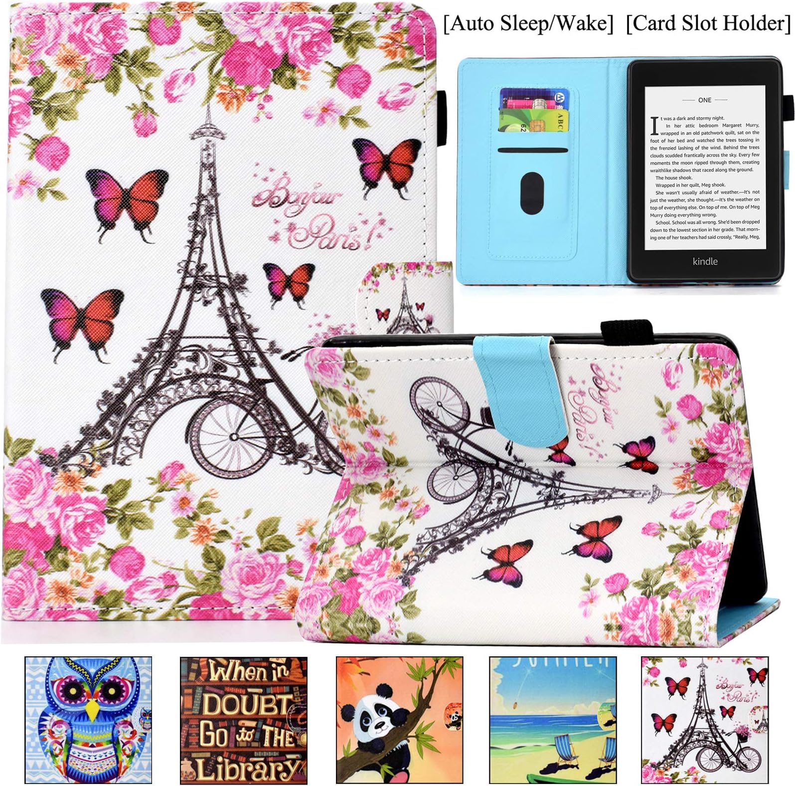 Artyond Kindle 10th Generation 2018 Case, PU Leather Card Slot Folio Slim Smart Cover with Auto Sleep/Wake Case for All-New Kindle Paperwhite (10th Generation, 2018 Release) , Butterfly Tower
