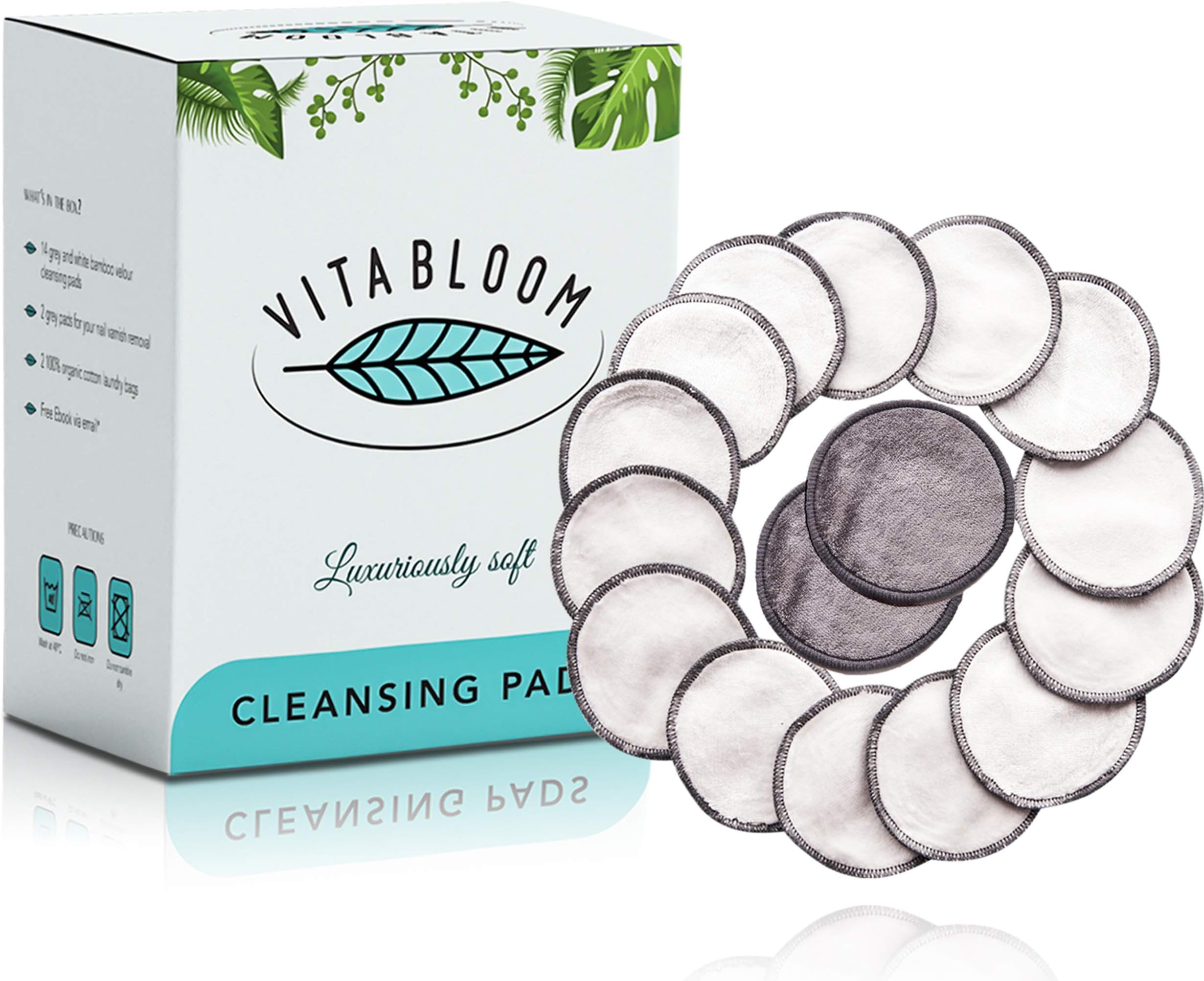 Reusable Cotton Pads | 16 Bamboo Make Up Remover Cleansing Rounds | FREE Skin Care Ebook | EXTRA Organic Cotton Wash Bag | Eco Friendly Facial Cloths | Perfect For Makeup and Nail Polish Removal