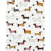 Dachshund Dog Blanket Personalized Dogs Blanket Puppy Blanket,Dog Gift for Dog Lovers Mom Dad Cute Dog Paw Prints Soft Flannel Throw Blanket for Bed Sofa Travel Small 50"x40" for Kids