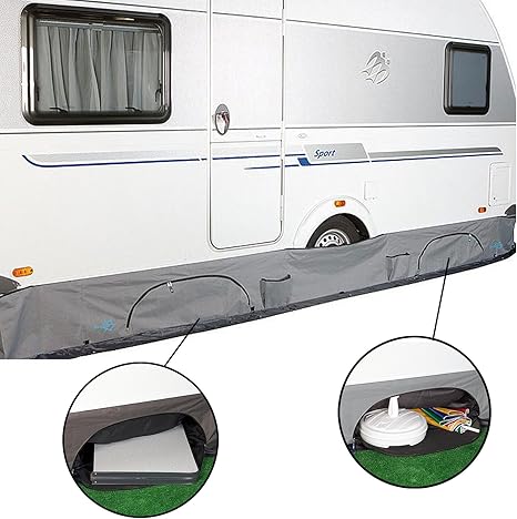 Wohnwagenschürze, PVC, 7 mm Keder, 600 x 50 cm, mit Ablagefächern