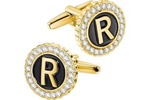 HAWSON A-Z Initial Cufflinks for Men and Women with Clear Crystal, Gold Silver Color Rasied Letter A-Z Cuff Links for French Shirt, Gift for Normal and Business Wearing