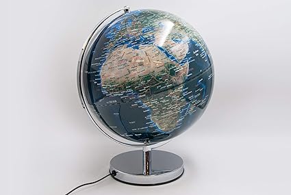 Mascagni Globe Terrestre Decoratif Lumineux Mappemonde Eclairage Nocturne Led Base En Metal Argente Diametre 30 Cm Amazon Fr Cuisine Maison