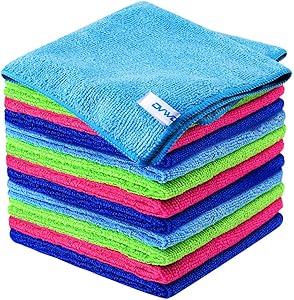 12Pcs Premium Microfiber Cleaning Cloth by ovwo - Highly Absorbent, Lint Free, Scratch Free, Reusable Cleaning Supplies - for Kitchen Towels, Dish Cloths, Dust Rag, Cleaning Rags in Household Cleaning