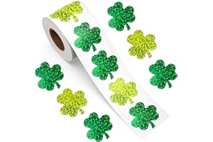 St. Patrick's Day Stickers, Shamrock Stickers, 500Pcs Glitter Holographic Sparkly Green Lucky Clover Self-Adhesive Seal Label