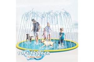 Lewtemi 10 ft Extra Large Non-Slip Splash Pad 120" for Adult Kids and Dog, Giant Thicken Sprinkler Pool Summer Outdoor Toys Fun Backyard Fountain Play Mat for Family Pet Dog(Yellow,Fresh Style)