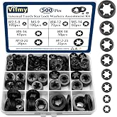 Vifmy Internal Tooth Starlock Washers Push Nut Assortment (M2.5-M12) 500Pcs | M2.5 M3 M4 M5 M6 M8 M10 M12 internal tooth locking washers set,assorted push on speed nut，black lock washers for dolly wheel