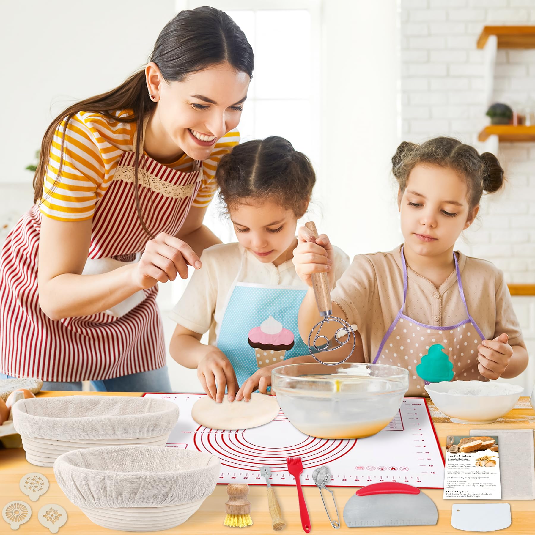 Aliggbent 28Pcs Sourdough Bread Baking Supplies, 10'' Round & 10'' Oval Banneton Bread Proofing Baskets with Liners, Starter Bread Making Tools Kit Proofing Bowls for Sourdough Rising and Baking