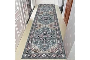 Runner Rug for Hallway Kitchen Entryway, Non-Slip Washable Geometric Indoor Carpet, Soft Low-Pile Floor Mat for Stairs Living