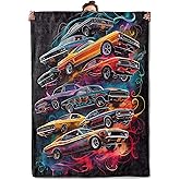 TRYYN Various Retro Muscle Car Throw Blanket for Couch Picnic Camping Outdoor Decor, Classic Neon Cars Design, Super Soft Cozy Plush Fluffy Fleece Blankets Gifts for Auto Enthusiasts, 60x50 Inch