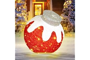 BRIGHTDECK Outdoor Christmas Ornaments, Lighted Pop-Up Outdoor Holiday Ball Decoration with 80 LED Lights, 8 Light Modes, Lighted Collapsible Holiday Decorations for Yard, Home (Red)
