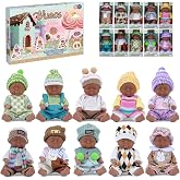 Vueos 10 Pcs 5 Inch Mini Black Dolls Playset with Black Baby Doll Clothes | African American First Baby Dolls for Toddlers Ages 3+