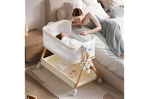 kingobabys 3 in 1 Baby Bassinet,Bedside/Rocking Bassinet for Baby,Bedside Crib with Lockable Wheels,Waterproof Mattress,Adjus