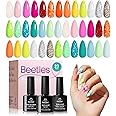 Beetles Spring Gel Nail Polish Set, 23 Pcs 20 Colors Neon Glitter Hot Pink Yellow Orange Blue Clear Pastel Gel Nail Polish Kit Soak Off UV Base Glossy & Matte Top Coat Gel Rainbow Nail Gift for Women
